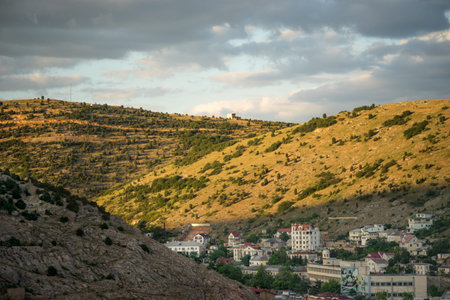 Balaklava, Crimea-June 8, 2016: Mountain scenery attractions of Sevastopol against the cloudy sky.