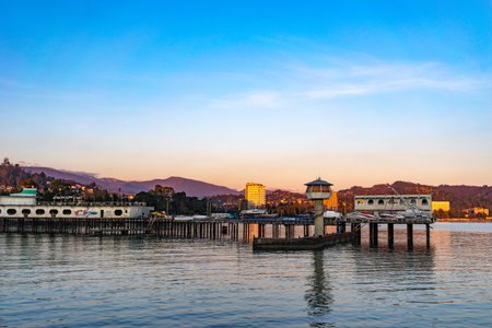 Sukhumi, Abkhazia-March 7, 2016: Seascape with the sights of the city at sunset.