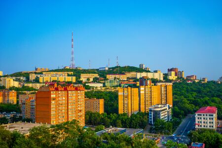 Vladivostok, Russia-July 21, 2018: Urban landscape with views of the modern city.のeditorial素材