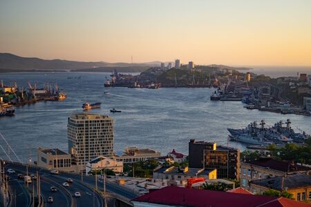 Vladivostok, Russia-July 29, 2018: Urban landscape with views of the modern city.のeditorial素材
