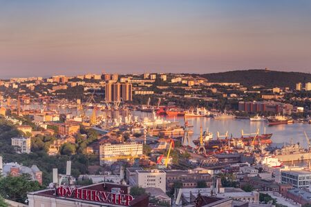 Vladivostok, Russia-July 29, 2018: Urban landscape with views of the modern city.のeditorial素材
