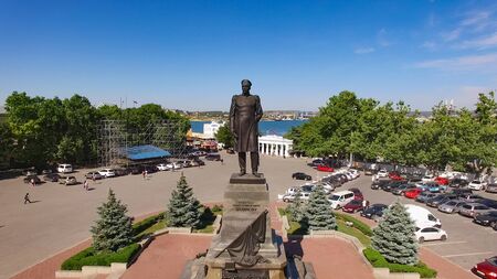 The urban landscape of the area of Sevastopol the monument to Nakhimov.のeditorial素材