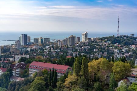Sochi, Russia-October 7, 2016: Cityscape from a height against the seaのeditorial素材