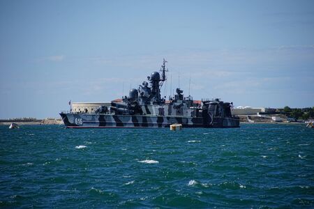 Yalta, Crimea-June 8, 2016: warship "samu" at sea.のeditorial素材