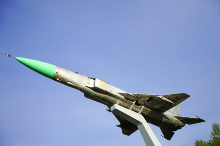 Murmansk, Russia-June 5, 2015: Museum of military equipment with weapons against the sky and trees.