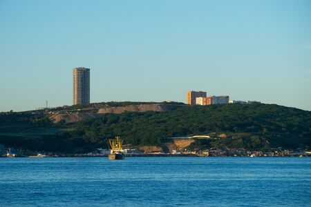 Vladivostok, Russia-September 16, 2018: Seascape with views of the coastline of the city.のeditorial素材