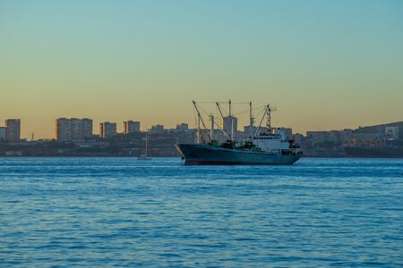 Vladivostok, Russia-September 16, 2018: Seascape with views of the coastline of the city.のeditorial素材