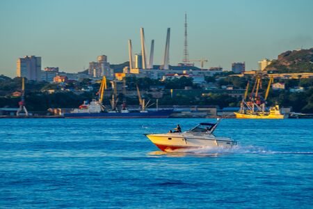 Vladivostok, Russia-September 16, 2018: Seascape with views of the coastline of the city.のeditorial素材