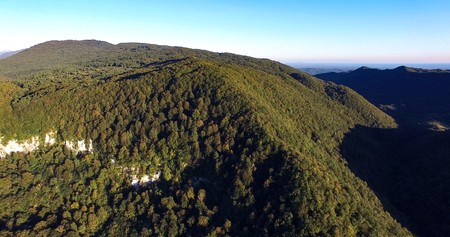 Aerial view of the mountain landscape in the daytime. Abkhazia.の写真素材
