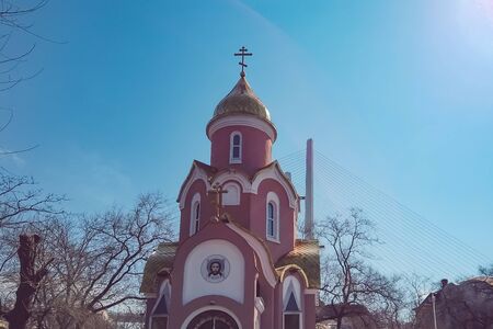 Vladivostok, Primorsky Krai-March 25, 2019: Church-chapel of St. Andrew the first-called landmark of the city.のeditorial素材