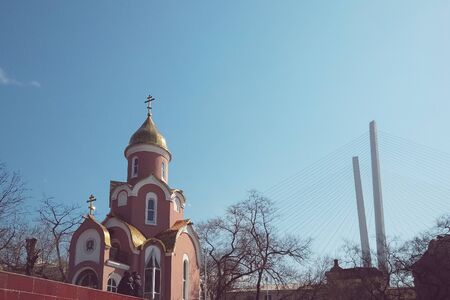 Vladivostok, Primorsky Krai-March 25, 2019: Church-chapel of St. Andrew the first-called landmark of the city.のeditorial素材