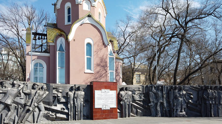 Vladivostok, Primorsky Krai-March 25, 2019: Church-chapel of St. Andrew the first-called landmark of the city.のeditorial素材