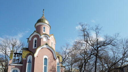 Vladivostok, Primorsky Krai-March 25, 2019: Church-chapel of St. Andrew the first-called landmark of the city.のeditorial素材