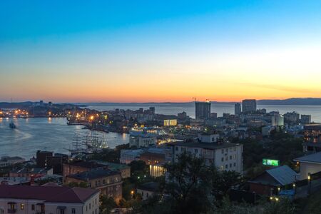 night landscape of the beautiful port city. Vladivostok, Russiaの写真素材