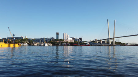 Vladivostok, Primorsky Krai - may 23, 2019: Cityscape overlooking the Golden horn Bay