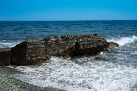 Marine landscape with views of Glass beach. Vladivostok, Russiaの写真素材