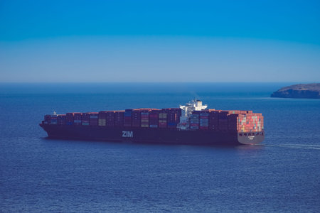 Vladivostok, Primorsky Krai - April 24, 2019: Seascape with views of the Eastern Bosphorus Bay and...