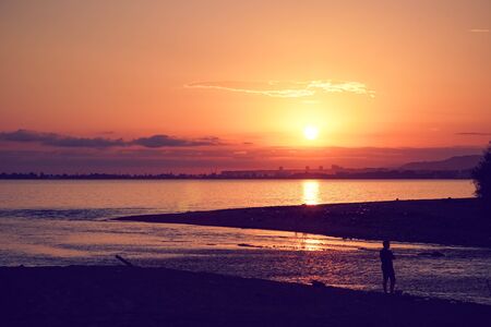Beautiful seascape with orange sunset. Abkhaziaの写真素材
