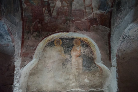Pitsunda, Abkhazia - August 8, 2014: Christian religious frescoes of the Patriarchal Cathedral.