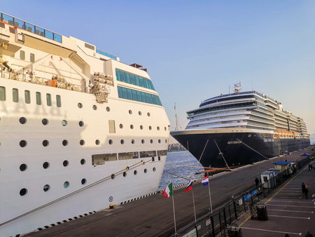 Vladivostok, Primorsky Krai - April 22, 2019: Cruise liner at the pier of the sea station.