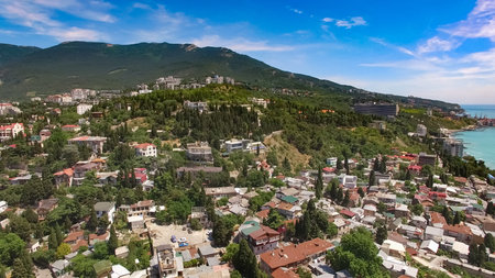 Yalta, Crimea - June 8, 2018: Aerial view of the urban landscape.