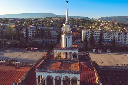 Sukhumi, Abkhazia - June 20, 2018: Aerial view of the urban landscape. View of the railway station.の写真素材