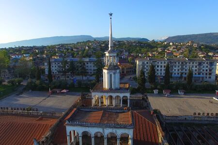 Sukhumi, Abkhazia - June 20, 2018: Aerial view of the urban landscape. View of the railway station.の写真素材
