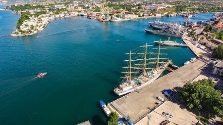 Air review of the urban landscape of Sevastopol.の写真素材