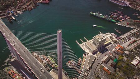 Air review of the Golden bridge. Vladivostok, Primorsky Krai.の写真素材