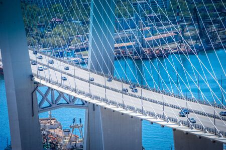 Air review of the Golden bridge. Vladivostok, Primorsky Krai.の写真素材