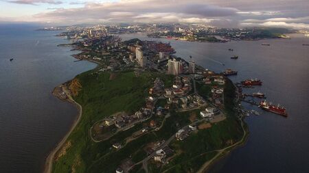Aerial overview of the Cape egersheld. Vladivostok, Primorsky Krai.の写真素材