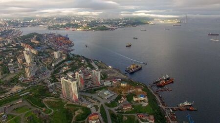 Aerial overview of the Cape egersheld. Vladivostok, Primorsky Krai.の写真素材