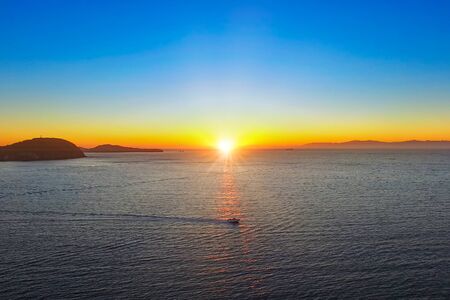 Aerial view of the sea panorama with a beautiful sunset.の写真素材
