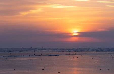 Panorama seascape ice beach. Vladivostok, Primorsky Kraiの写真素材