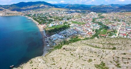 Aerial view of the mountain landscape by the sea. Sudak, Crimeaの写真素材