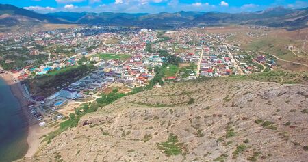 Aerial view of the mountain landscape by the sea. Sudak, Crimeaの写真素材