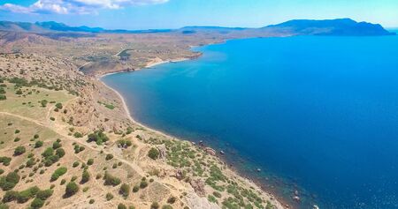 Aerial view of the mountain landscape by the sea. Sudak, Crimeaの写真素材