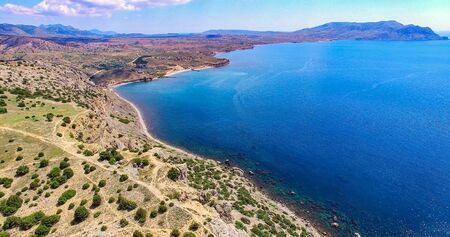 Aerial view of the mountain landscape by the sea. Sudak, Crimeaの写真素材