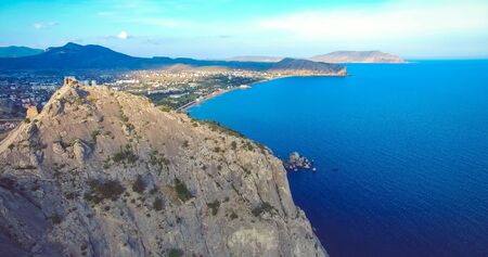 Aerial view of the mountain landscape with the Genoese . Sudak, Crimeaの写真素材