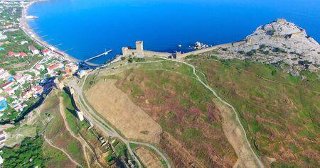 Aerial view of the mountain landscape with the Genoese . Sudak, Crimeaの写真素材