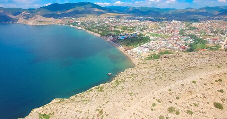Aerial view of the mountain landscape by the sea. Sudak, Crimeaの写真素材
