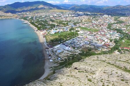 Aerial view of the mountain landscape by the sea. Sudak, Crimeaの写真素材