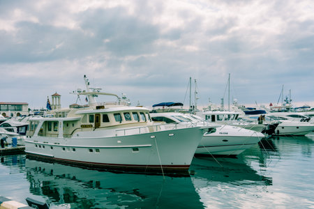 Sochi, Krasnodar region - October 6, 2016: Marine station with ships at the pier.のeditorial素材