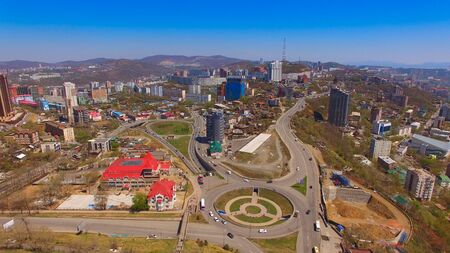Aerial view of the urban landscape of Vladivostok, Russia.の写真素材