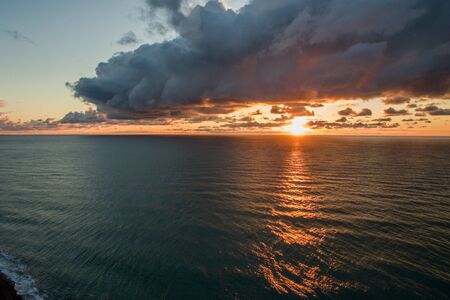 Aerial view of the sea landscape with a beautiful sunsetの写真素材