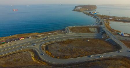 Aerial overview of the track Sedanka-Patroclus. Vladivostok, Russiaの写真素材