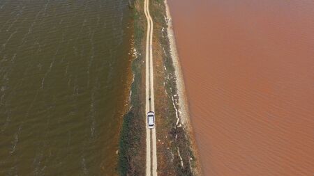 Aerial view of the landscape overlooking lake Sasyk-Sivash, Crimea.の写真素材