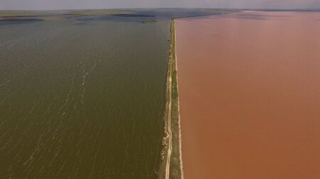 Aerial view of the landscape overlooking lake Sasyk-Sivash, Crimea.の写真素材