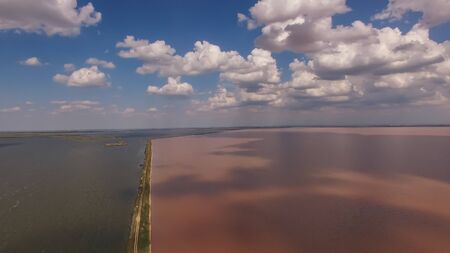 Aerial view of the landscape overlooking lake Sasyk-Sivash, Crimea.の写真素材
