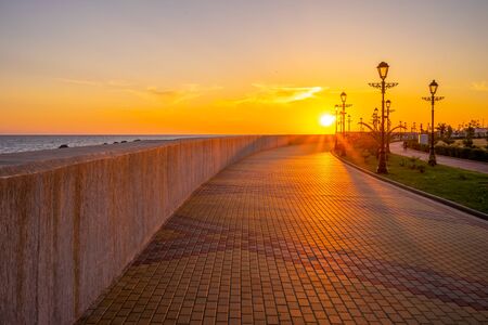 Sunset over the promenade of the resort town. Sochi, Russiaの写真素材